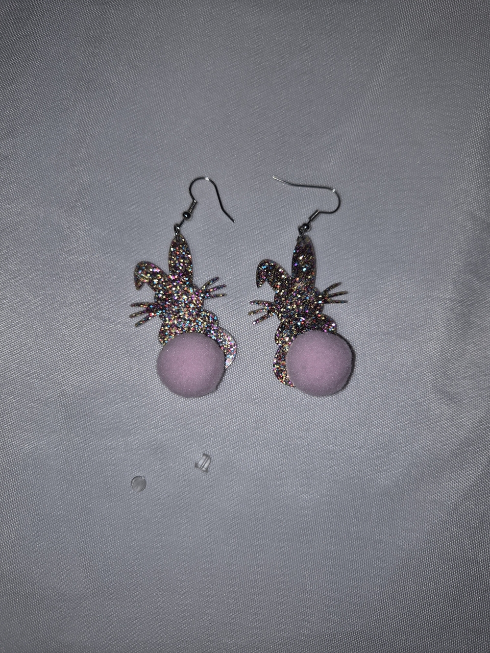 Sparkling Bunny Drop Earrings with Pink Pom Pom